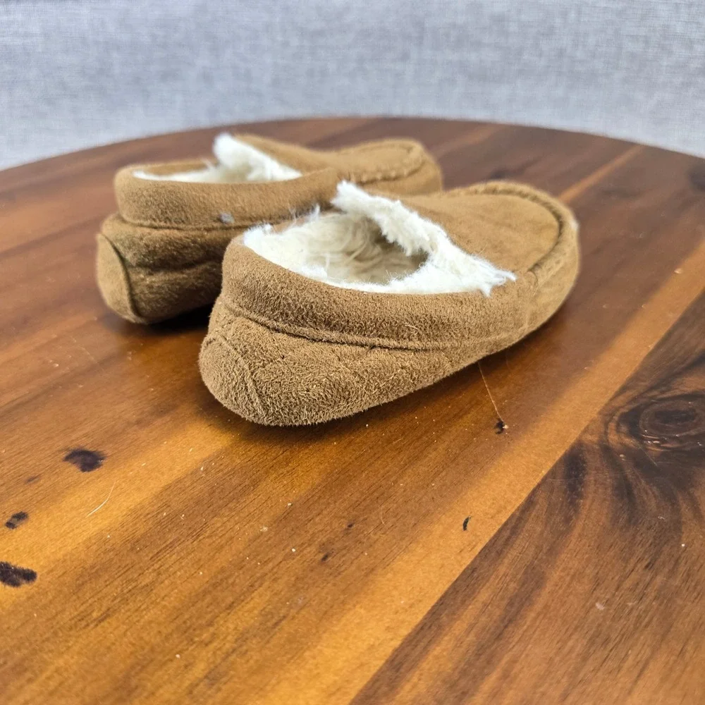 The Children's Place Brown Moccasin Slippers Kids Size 6-7 Plush Lined